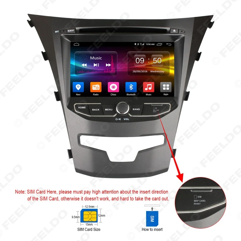 Best FEELDO 7" inch Android 6.0 (64bit) DDR3 2G/16G/4G LTE Quad Core Car DVD GPS Radio Head Unit For SsangYong New Actyon/Korano 1