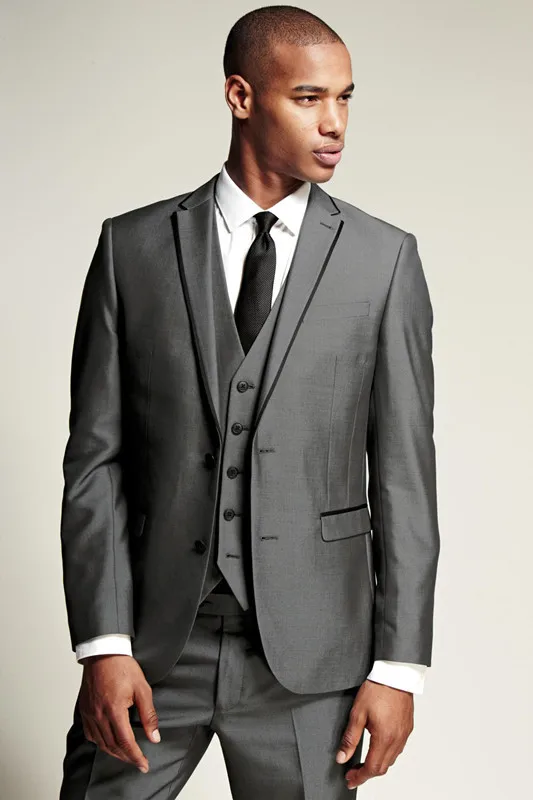 Две кнопки Для мужчин костюмы (куртка + брюки + жилет + галстук) серый Жених лучший Для мужчин Жених Нотч 3 шт таможенные сделал Смокинги