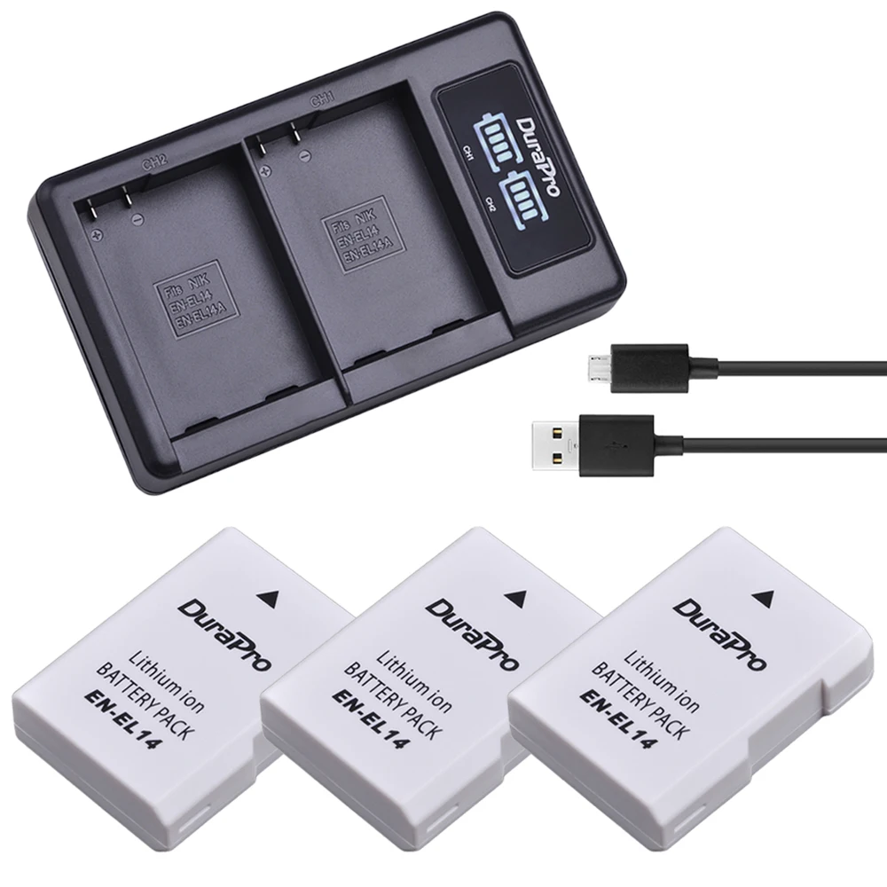 

3pcs Durapro EN-EL14 EN-EL14A ENEL14 EL14 Battery + LED Dual USB Charger for Nikon D3100 D3200 D3300 D5100 D5200 D5300 P7000