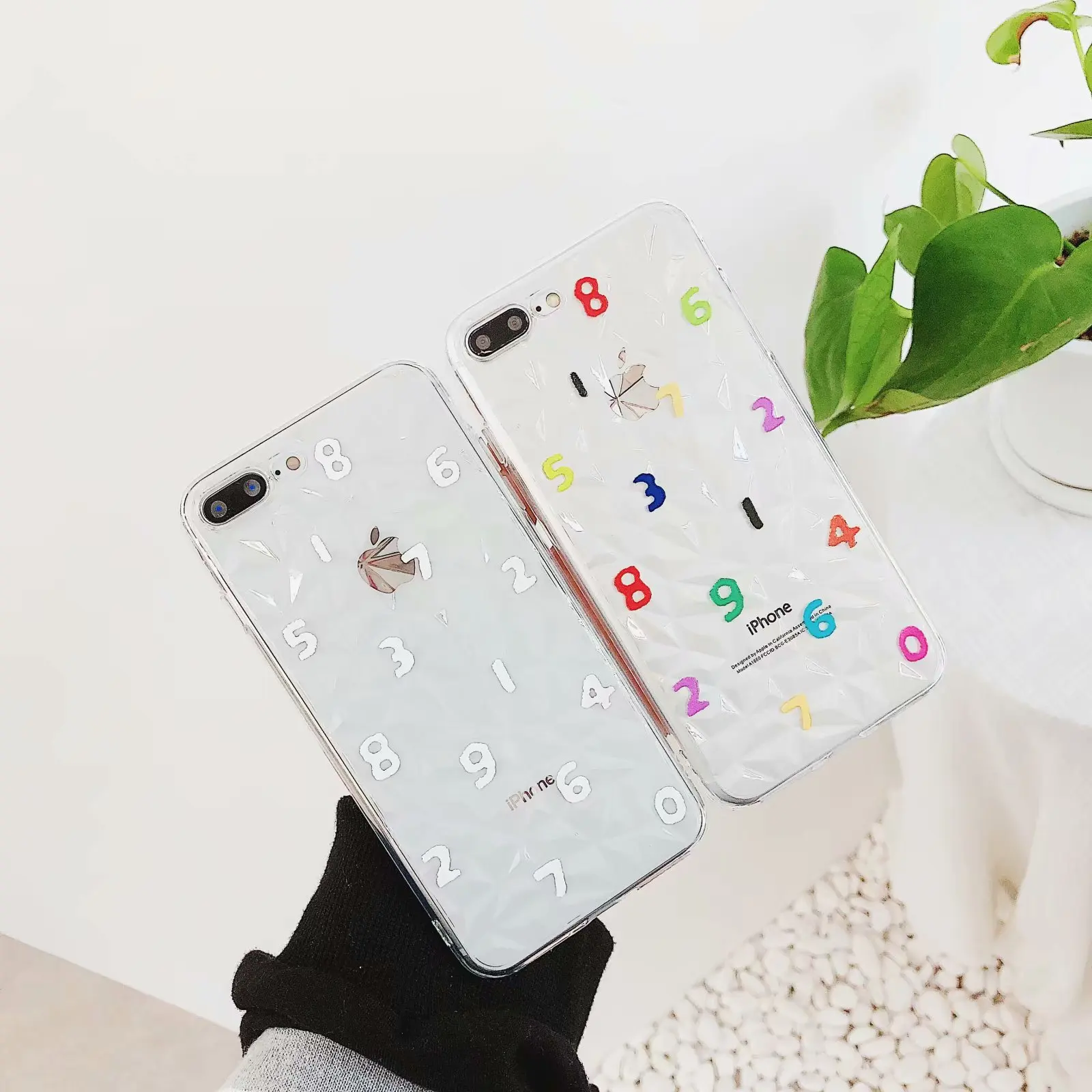 

Fashion Color Digital For iPhone X 8/7Plus Mobile Phone Shell Transparent Soft Shell Couple Tide 3D Diamond Cover Solf Case 6s