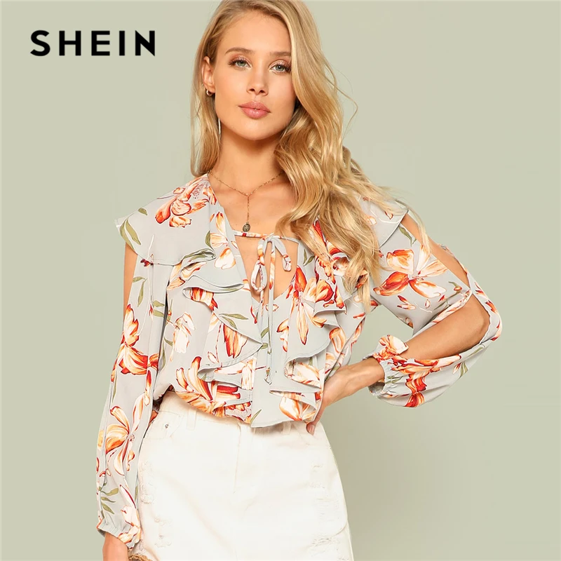 Buy SHEIN Multicolor Weekend Casual Slit Long Sleeve