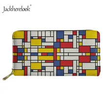 Jackherelook красочные Mondrian Стиль Женская обувь на застежке молнии женские кошельки дамы длинные из искусственной кожи клатч кошелек женский ID держателя карты сумк