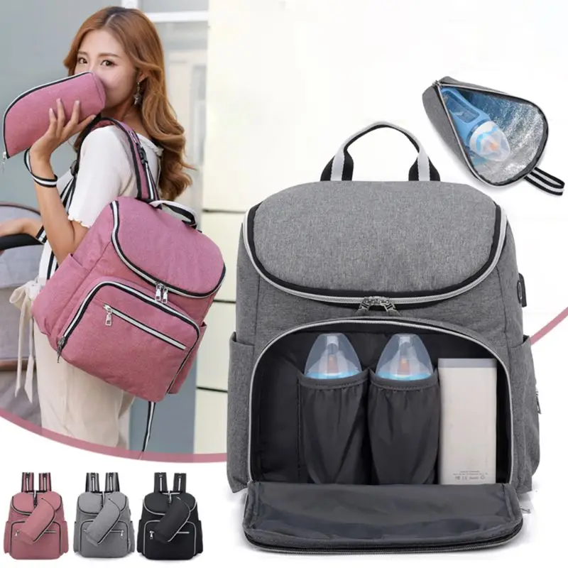 

Fashion Unisex Multifunction Baby Diaper Mummy Backpack Large Capacity Nappy Organizer USB Charging Port with Nursery Bottle Bag