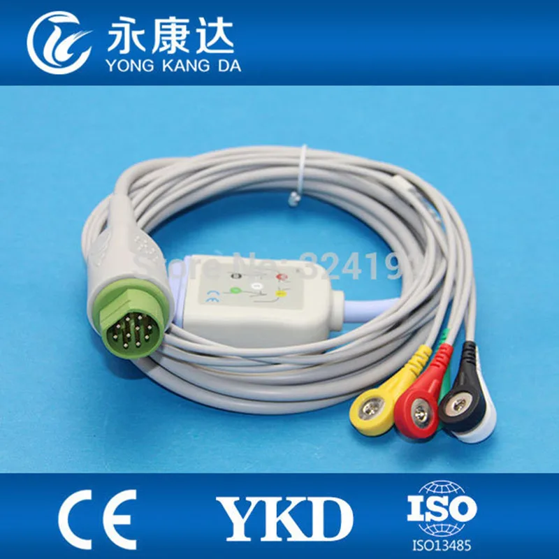 

3pcs/pack Drager five lead ECG cable Round 10 pin connector IEC Snap
