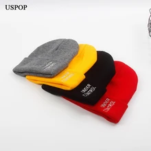 USPOP новые зимние шапки для женщин, вязаные шапки с вышитыми буквами, мужские повседневные вязаные шляпы для пар
