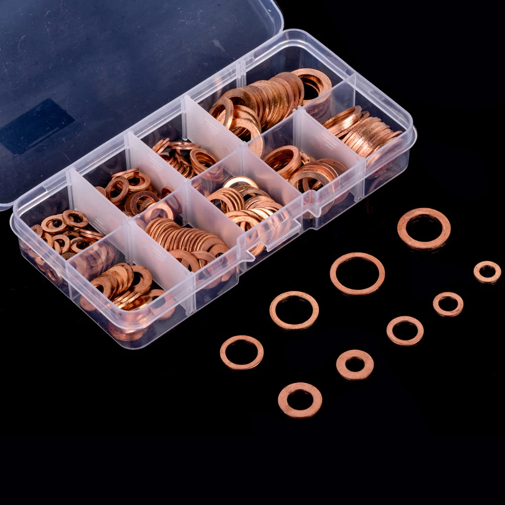 M5-M14 Copper Washer Gasket Set Flat Ring Seal Hardware Assortment Kit 200pcs M5-M14 Copper Washer Gasket Set Flat Ring Seal Hardware Assortment Kit 200pcs