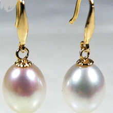 Xiuli 00261 Подлинная 8*9 мм AAA+++ падение белый akoya морской жемчуг мотаться серьги 14KGP solid gold