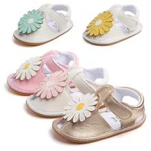 Летние детские кожаные сандалии женские сабо на резиновой подошве с большим цветком, с вырезами, для пляжа, для малышей, для сада 11-13 см, длина