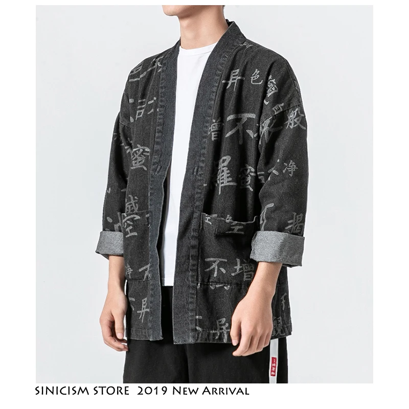 Sinicism магазин мужские черные куртки типа кимоно мужские s письмо уличная Мужская джинсовая куртка китайский хип хоп ветрозащитная плюс размер