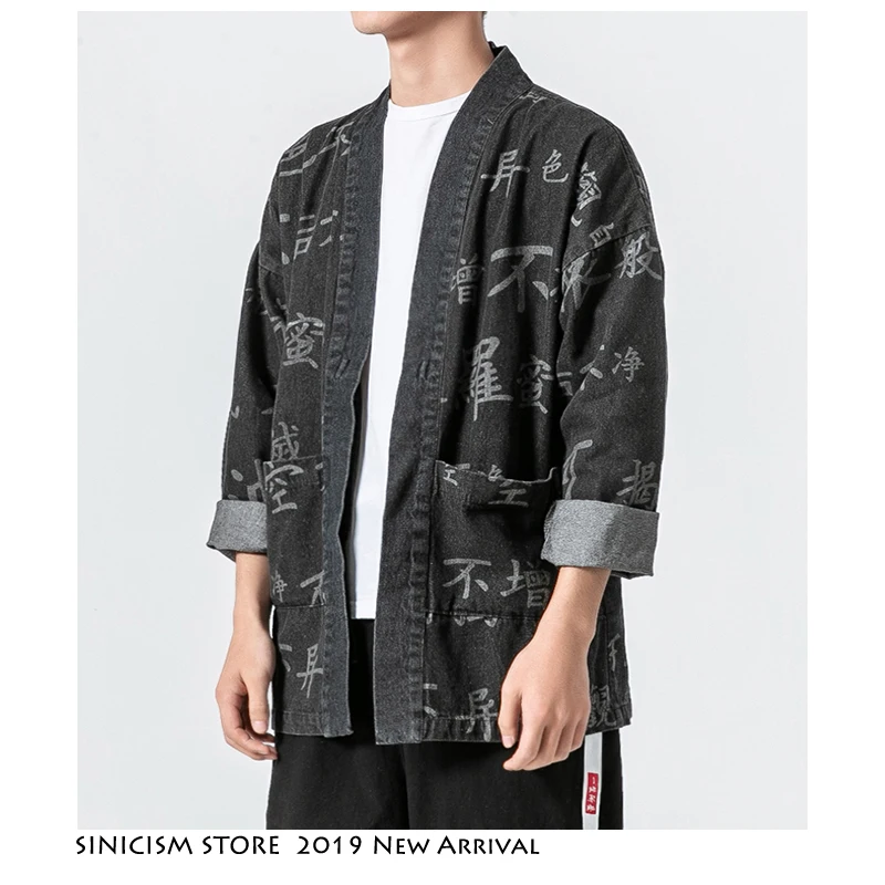 Sinicism Store Men Black Kimono Jackets 2019 Mens Letter Streetwear Denim Jacket Male Chinese Hip Hop Wind Breaker Plus Size Sinicism Store Men Black Kimono Jackets 2019 Mens Letter Streetwear Denim Jacket Male Chinese Hip Hop Wind Breaker Plus Size