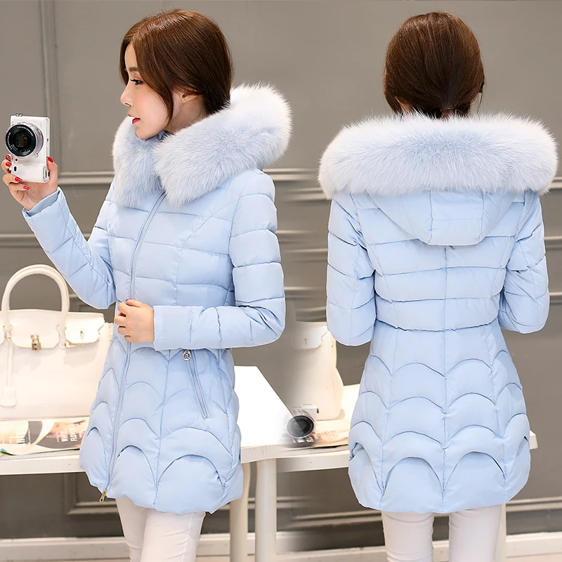 Nová zimní ležérní zhušťující ženy s kapucí bunda s kožešinou Wadded Jacket Outerwear Fashion Bavlna-polstrovaná středně dlouhá srst