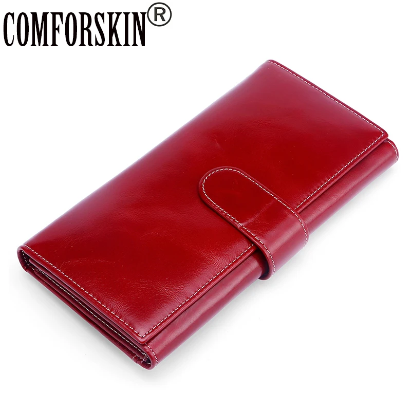 

COMFORSKIN Luxurious Cowhide Leather Women Wallet Long Multi-Card Bit Female Zipper Purse European And American Style Wallets