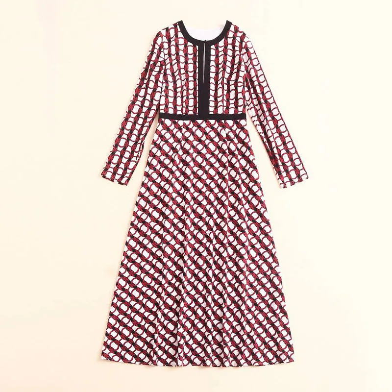 2018 runway high quality dress geometry print dress autumn dresses