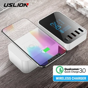 

USLION Multi Wireless USB Charger 5 Ports LED Display Fast Usb Charging Station QC 3.0 Quick Charger for iPhone Samsung Adapter