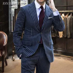 ANNIEBRITNEY Men Suits for Wedding Fashion Stripes Printed Tuxedo Navy Blue Slim fit Men Suit Custom Made Groom Suits Blazer ANNIEBRITNEY Men Suits for Wedding Fashion Stripes Printed Tuxedo Navy Blue Slim fit Men Suit Custom Made Groom Suits Blazer