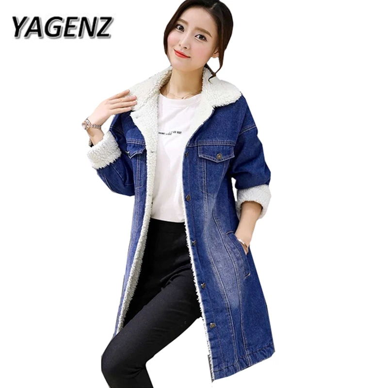 

Large size 4XL Winter Denim Cotton Jacket Women Coats Casual Loose Lamb wool Jeans Outwears Warm Thick Denim Windbreaker Coats