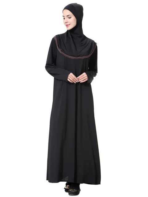 Women Prayer Garment Hijab Dress Robes With Turban Caps Bat   Black Kaftan One-Piece Arab Dubai Abaya Islamic Muslim Clothing