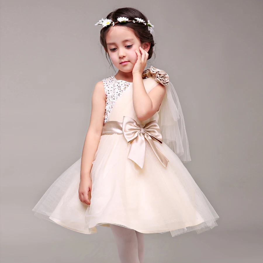 

New Children's Wedding Flower Princess Girls Korean Champagne Dress Performance Party Kids Clothing