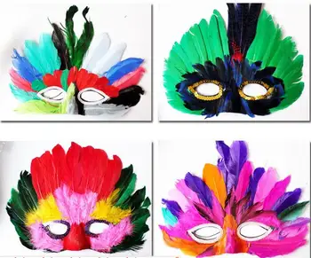 

Newest DIY Party feather mask sexy women lady Halloween MARDI GRAS carnival colorful chicken feather Venice masks drop shipping