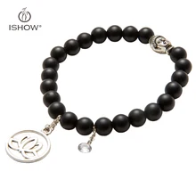 5 colores de piedra natural pulsera de cuentas pulseras plateado charms lotus chakra yoga yoga mujer hombre joyería pulseira pulsera