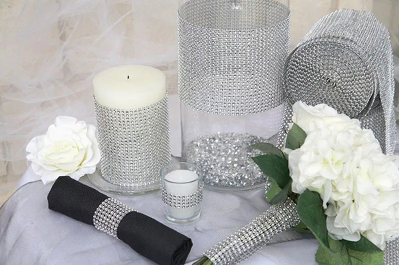 91.5cm Crystal Ribbons Mesh Trim Bling Diamond Wrap Cake Roll Tulle For Party Wedding Decoration Event Party Supplies