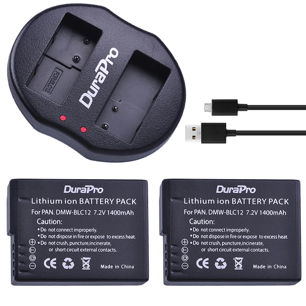 DuraPro 2pcs 1400mAh DMW BLC12 DMW BLC12E BLC12 Camera Battery USB Dual Charger for Panasonic FZ1000