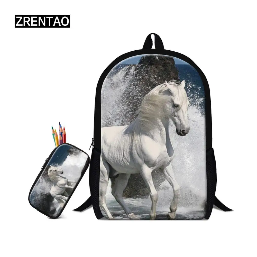 Модные детские школьные сумки, комплекты для девочек-подростков, школьные сумки с лошадью, детский рюкзак для мальчиков, рюкзак с 3D рисунком животных, Mochila 16 дюймов - Цвет: Синий