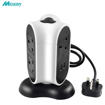 

Vertical Power Strips 5 Way Lead UK Plug Outlets Socket with USB 2 Charging Ports 9ft Extension Cord for Home Office Factory