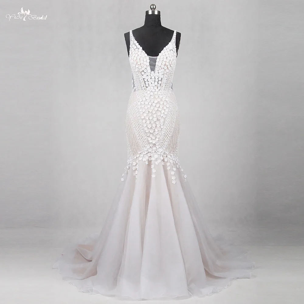 RSW1133 реальные фотографии Yiaibridal Alibaba китайские свадебные платья Цветы французская решетка сексуальная открытая спина Русалка Свадебные платья