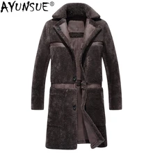 AYUNSUE пальто с натуральным мехом овечья шерсть Мужская зимняя куртка шерстяное длинное пальто размера плюс Двусторонняя одежда замшевая куртка YC1992 KJ860