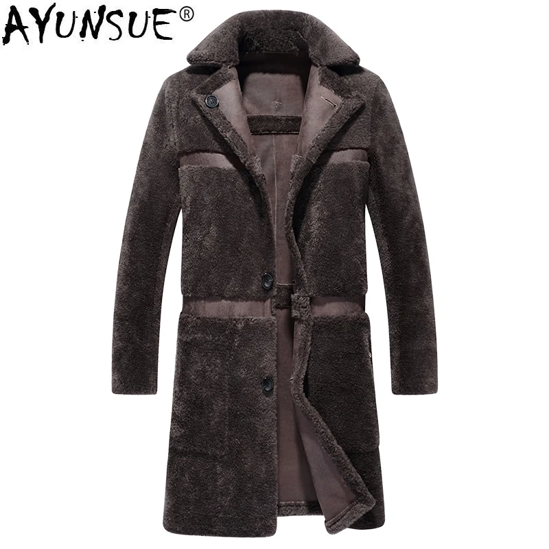 

AYUNSUE Real Fur Coat Sheep Shearling Men's Winter Jacket Wool Long Coat Plus Size Double Sided Wear Suede Jacket YC1992 KJ860