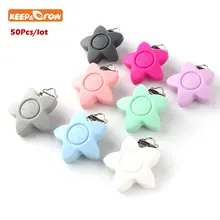 Keep&grown 50Pcs Stars Silicone Pacifier Holder Safe Teething Chain Baby Teether Nipple Clips Personalized Name Baby Accessories personalized name baby teether silicone pacifier clips holder infant teething toys baby shower gift food grade silicone