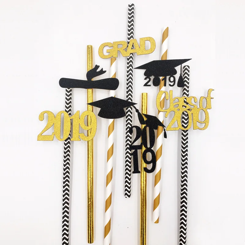 

10Pcs New 2019 Graduation Drink Straw Decoration Bachelor Hat Graduation Celebration Party Reusable Paper Gift Props Party,Q