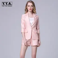Для подиума женские офисные 2019 новый летний Блейзер шорты Комплект из двух предметов Формальные работают наряды Для женщин элегантный