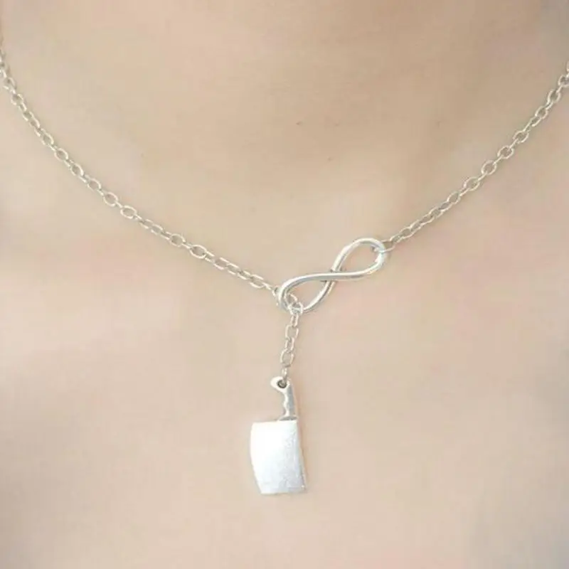 

Infinity lariat style kitchen knife Necklace Pendant Vintage Silver Punk Collares Choker Friendship Necklace Jewelry Women Gift