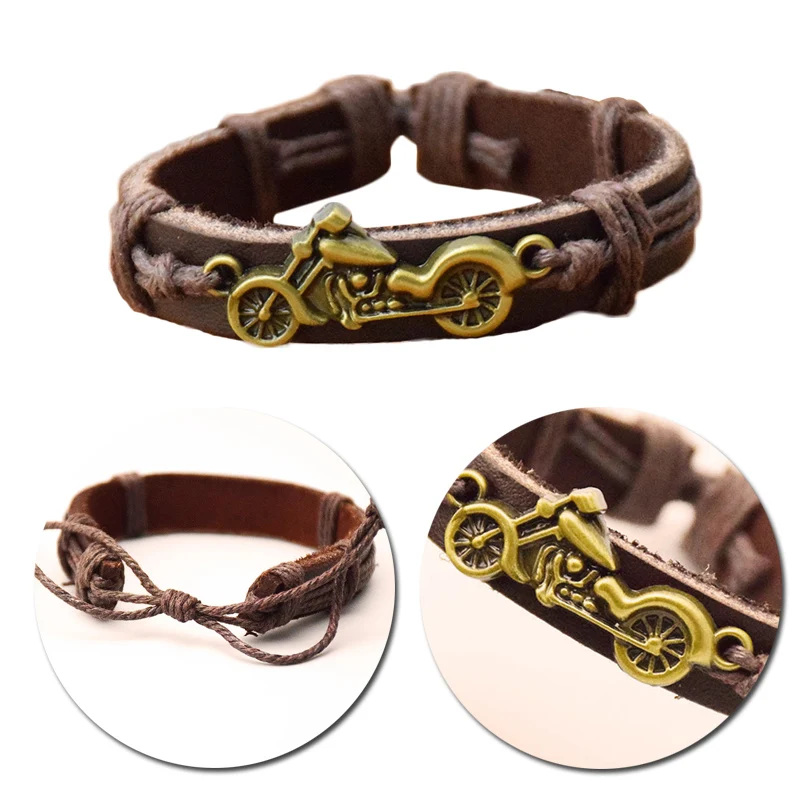 Ретро Кожаный браслет для мужчин, ювелирные изделия, кожаный плетеный браслет с якорем, мужской ремень, украшение на запястье, локомотив, инкрустированный браслет