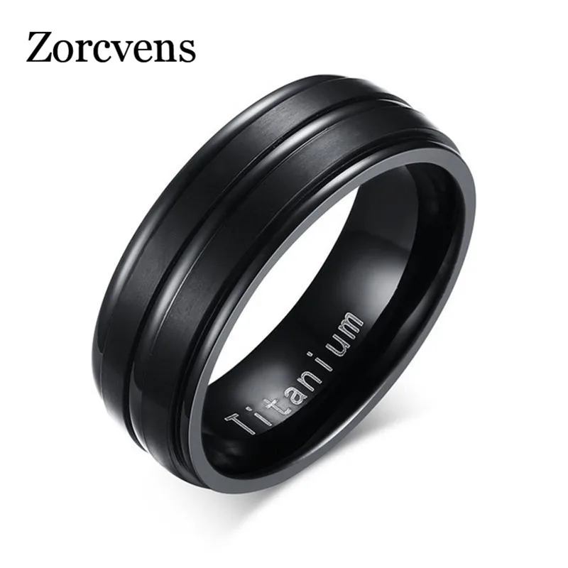 

ZORCVENS Classic Black 100% Titanium Carbide Wedding Rings For Men 3 Lines 8MM Wide Engagement Jewelry