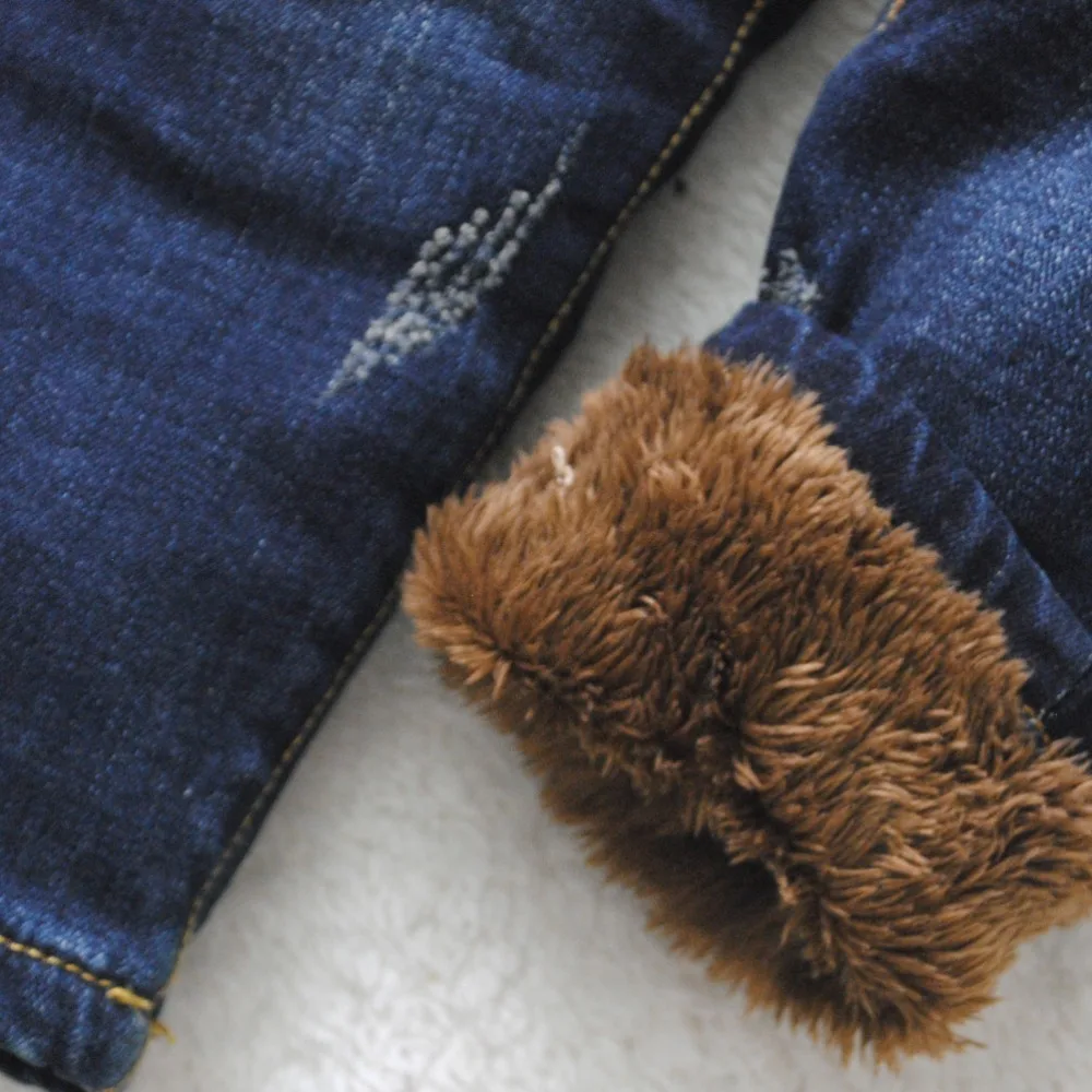 4076 г., очень теплые джинсы для малышей джинсы для маленьких мальчиков двухслойные зимние штаны из плотного флиса и денима для малышей темно-синие брюки, детская мода