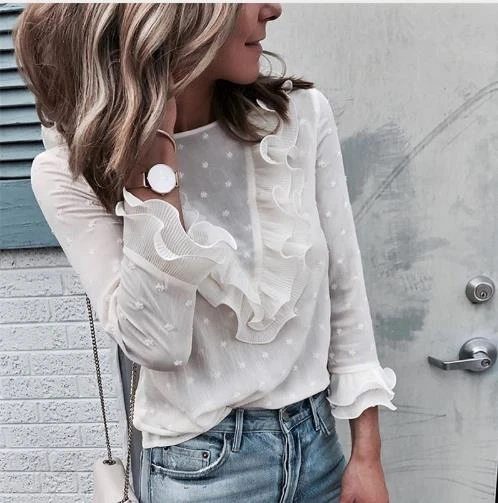 ladies frill denim shirt