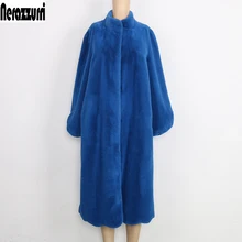 Nerazzurri пушистое пальто из искусственного меха для женщин синий черный розовый пушистый длинный плюш искусственная Меховая куртка Элегантная зимняя верхняя одежда 5xl 6xl шуба из искусственного меха большого размера
