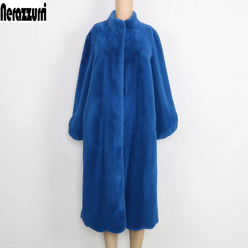 

Nerazzurri Fluffy Faux Fur Coat Women Blue Black Pink furry Long plush Fake Fur Jacket Plus Size Elegant Winter Outerwear 5xl