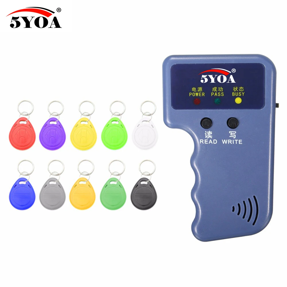 

Handheld 125KHz EM4100 RFID Copier Writer Duplicator Programmer Reader + 10 EM4305 T5577 Rewritable ID Keyfobs Tags Card