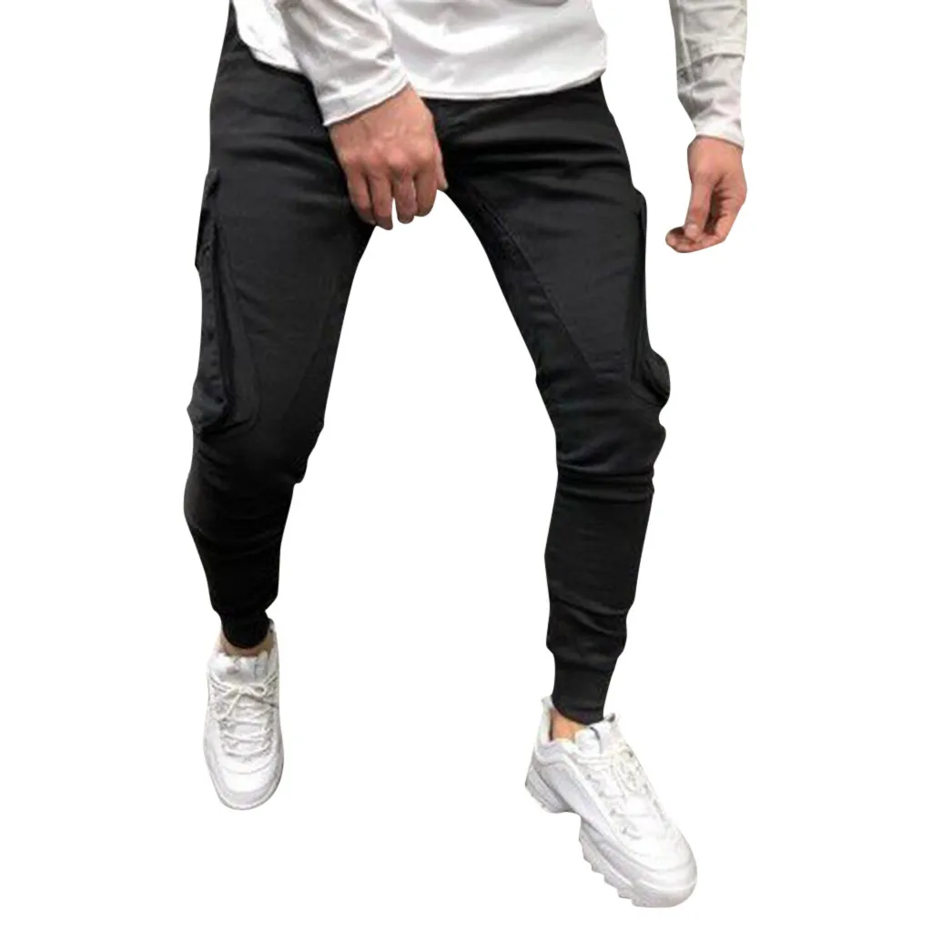 New Fashion Men's Slim Pure Color Casual Sports Woven Pocket Feet Pants pantalones hombre streetwear joggers sweatpants