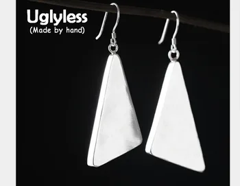 

Uglyless Real S 990 Silver Handmade Women Triangle Earrings Geometric Elegant Lady Simple Designer Fine Jewelry Brincos Bijoux