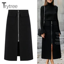 Trytree летняя Осенняя повседневная юбка женская полиэфирная до середины икры прямая юбка сплошного размера плюс модные длинные юбки