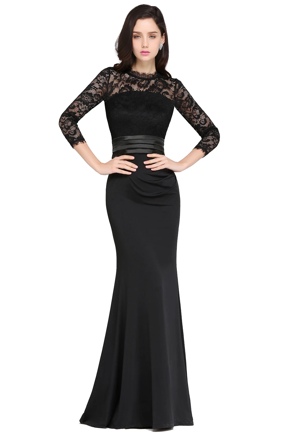 Новые черные кружевные вечерние платья русалки три четверти Robe De Soiree Longue Формальное вечернее платье