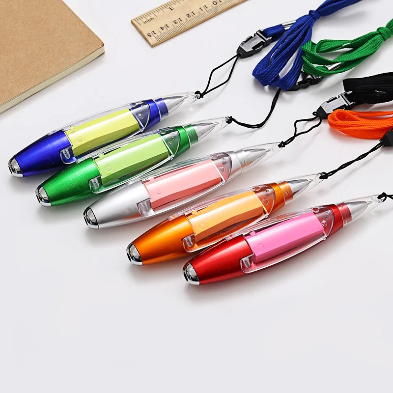 

1pc Multifunctional Ballpoint Pen Creative Stationery Sticky Notes Lanyard LED Light Pen Ballpen Blue Ink School Office Supplies