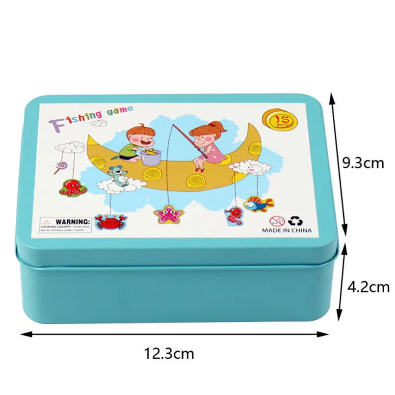 Baby Wooden Magnetic Fishing Game Toys Set Iron Box Novelty Cognition Cartoon 3D Wood Funny Undersea Fish Toy Gifts 16Pcs/set educational toys,fishing toys,fishing game