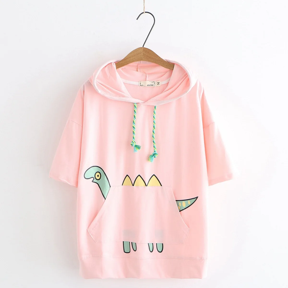 

Summer new cartoon dinosaur hooded short-sleeved t-shirt female tee top 49235