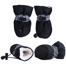 Chaussures en cachemire pour animal de compagnie, chaudes et douces, chaussures de pluie antidérapantes et imperméables, antidérapantes pour chien, ensemble de 4 pièces, hiver chaussures souples